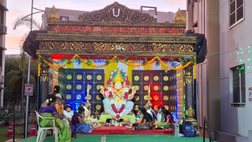 Vinayaka Chavithi pandal — evening celebrations